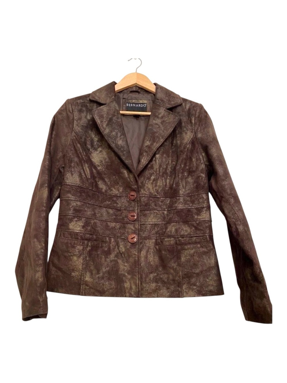 Brown leather blazer BERNARDO gold genuine leather jacket soft classy funky